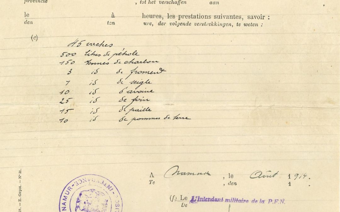 Franière – guerre 14-18 – ordres de réquisitions par l’armée belge – août 1914