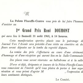 Floreffe – balle pelote – programme du 1er GP René Doumont – 1965