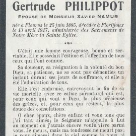 Floriffoux – souvenirs mortuaires – les patronymes PHILIPPOT