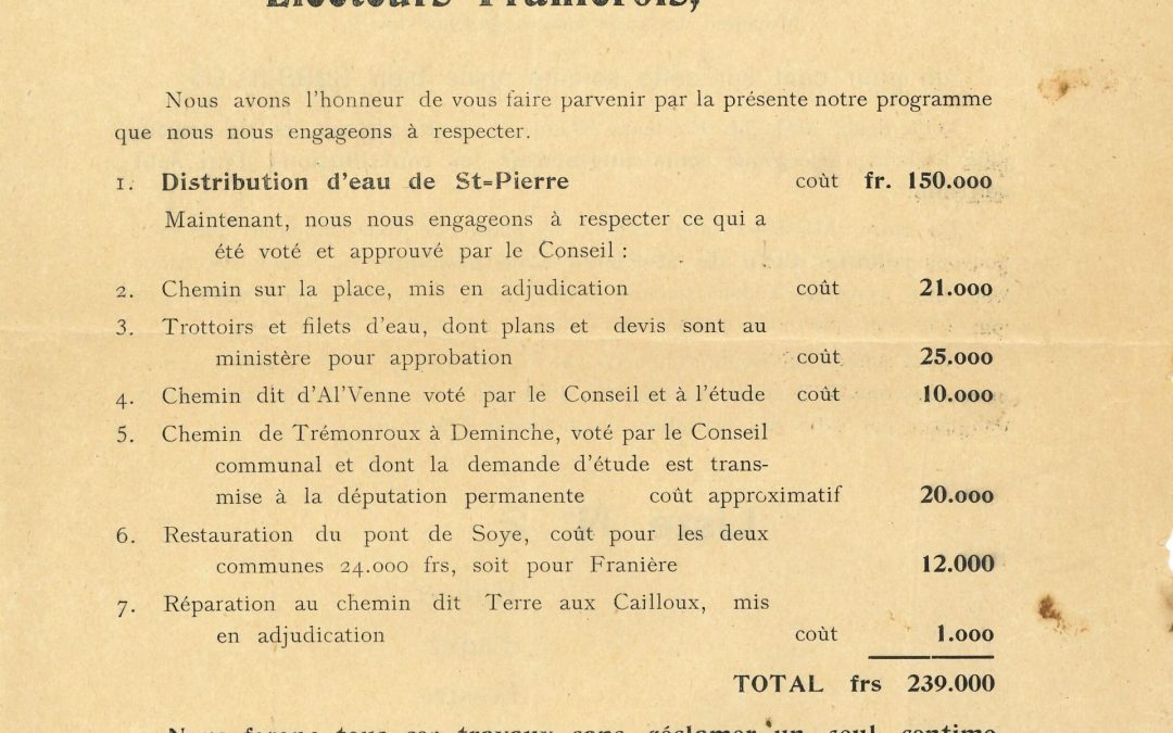Franière – élections communales de 1911 – tracts