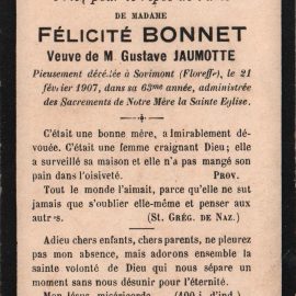 Floreffe – souvenirs mortuaires – les patronymes BONNET