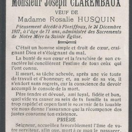 Floriffoux – souvenirs mortuaires – les patronymes CLAREMBAUX