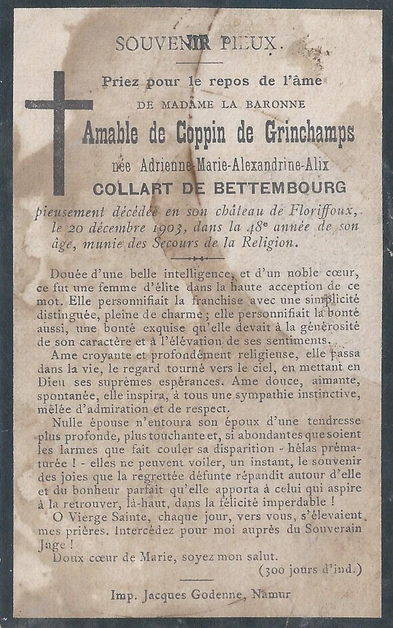 Floriffoux – souvenirs mortuaires – les patronymes COLLART de BETTEMBOURG