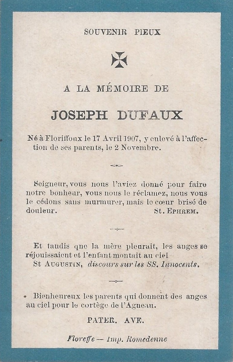 Floriffoux – souvenirs mortuaires – les patronymes DUFAUX