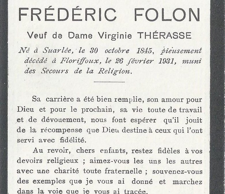 Floriffoux – souvenirs mortuaires – les patronymes FOLON