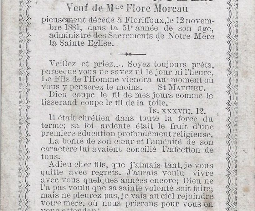 Floriffoux – souvenirs mortuaires – les patronymes GUBIN