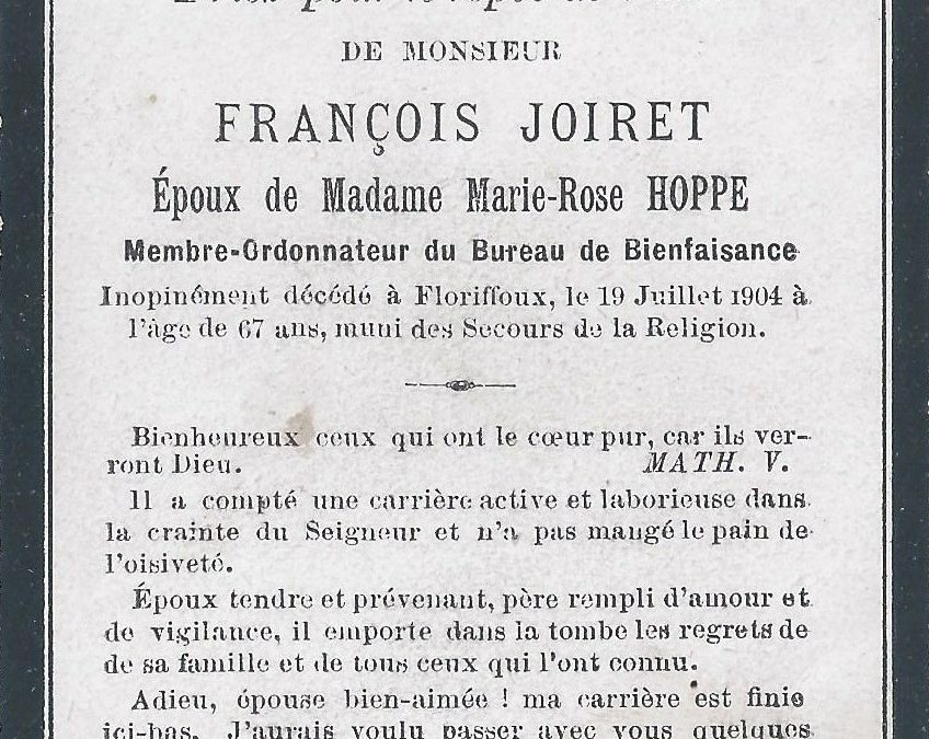 Floriffoux – souvenirs mortuaires – les patronymes JOIRET