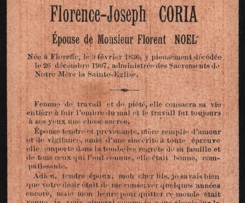 Floreffe – souvenirs mortuaires – les patronymes CORIA