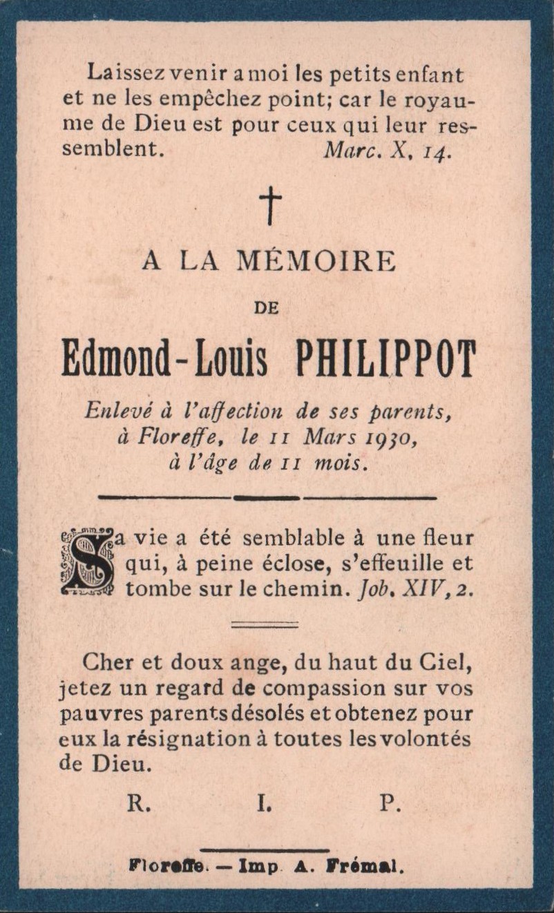 Floreffe – souvenirs mortuaires – les patronymes PHILIPPOT