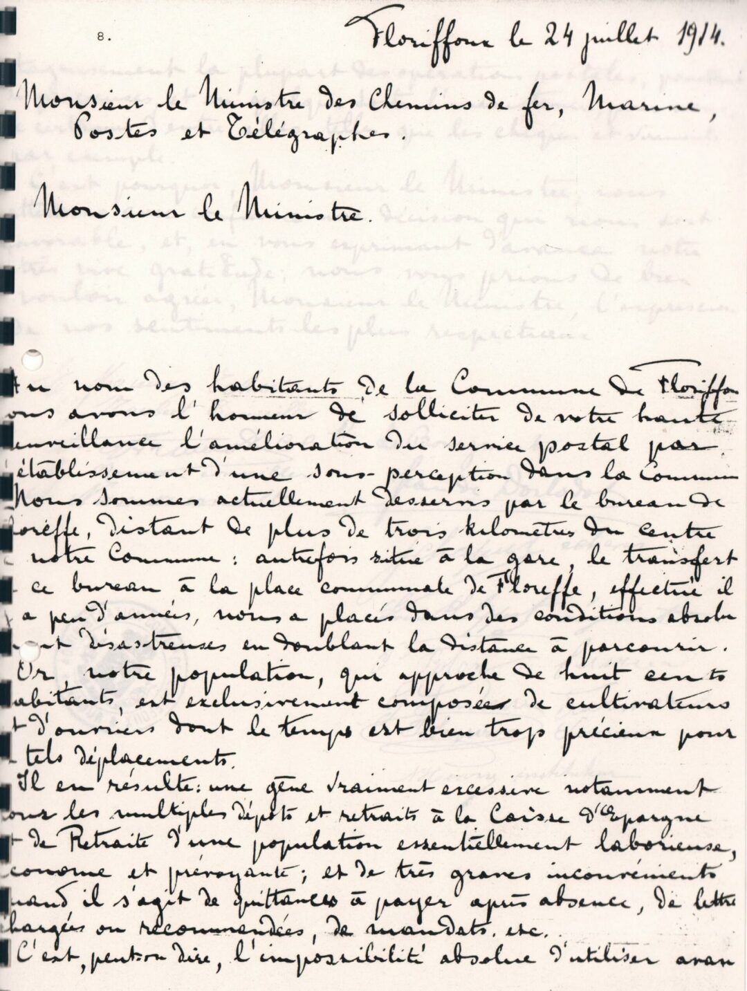 Floriffoux – demande de création d’un bureau de poste – 1914