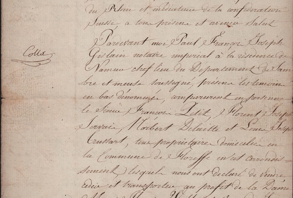 Floreffe – acte notarié d’achat – Marie-Thérèse WATHELET – 1813