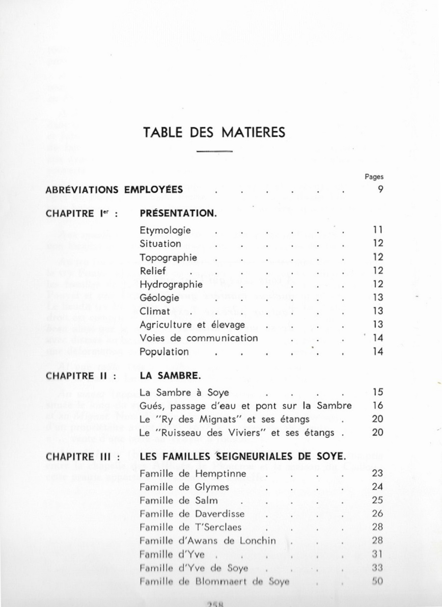 Histoire de Soye – Louis LESSIRE – table des matières et hors-texte