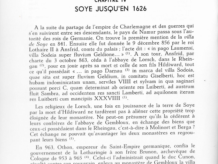 Chapitre IV – Soye et Jodion jusqu’en 1626 et à dater de 1626