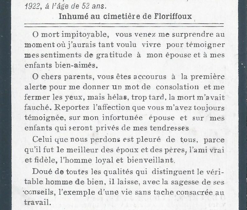 Floriffoux – souvenirs mortuaires – les patronymes HOUDET