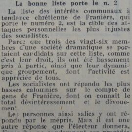Franière – élections communales du 12 octobre 1958