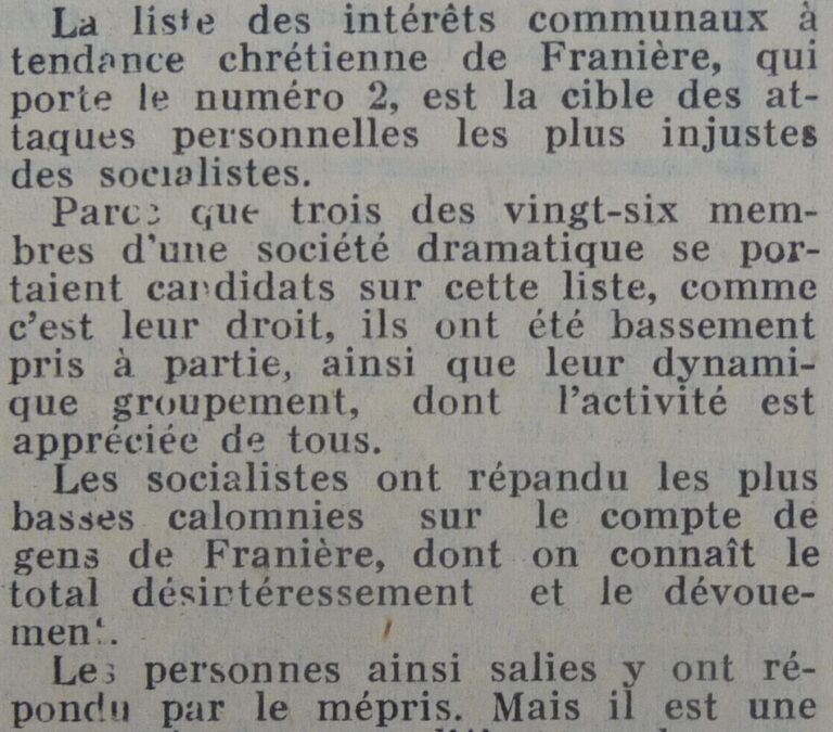 Franière – élections communales du 12 octobre 1958