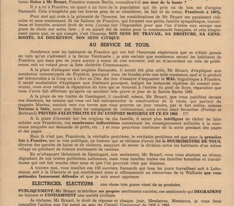Franière – élections communales du 11 octobre 1964